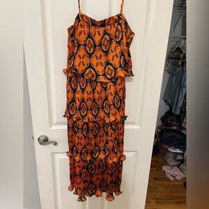 Never Fully Dressed Orange and Black Midi Dress